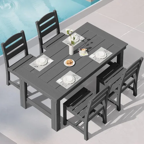 Vista 10 de SERWALL Juego de mesa y sillas de comedor para exteriores HDPE para 4 Azul marino