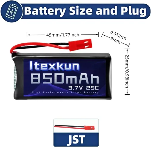 Vista 4 de Batería li-po de 3.7 V 850 mAh 25C JST Plug Baterías Lipo recargables con cargador USB para MJX X400 X400 W X800 Sky Viper S670 V950HD V950str s1750