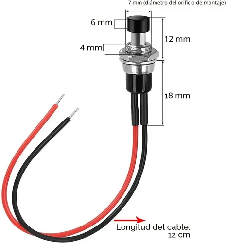 Vista 4 de Gebildet 10 piezas de botón de presión momentáneo mini precableado negro 3V-6V-12V-24V-230V/1A, SPST normalmente abierto ON/Off, botón redondo de 2