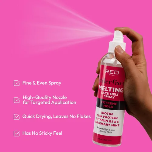 Vista 4 de Kiss Lace - Spray de fusión y sujeción, adhesivo fuerte para el cabello para pelucas, pegamento frontal sin pegamento (fijación extrema)