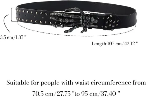 Vista 6 de Eigso Pulsera de cuero punk con calavera para mujer + cinturón de cuero de calavera para mujer