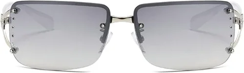 Vista 3 de willochra Gafas de sol sin montura con diamantes de imitación rectangulares brillantes para mujer