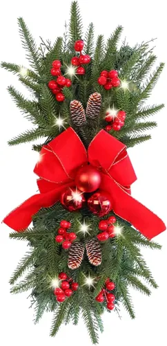 Vista 9 de Guirnalda de escaleras de Navidad preiluminada, guirnalda de Navidad, el borde de escalera preiluminado inalámbrico, coronas de Navidad para puerta