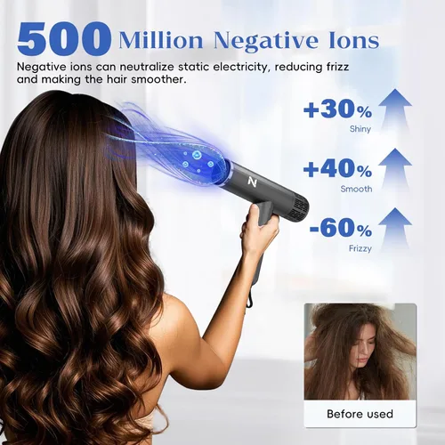 Vista 3 de Secador de Pelo Iónico Profesional Natrial con Difusor para Cabello Rizado, Secador de Soplado de Alta Velocidad de 1600W y 110000RPM para Mujeres