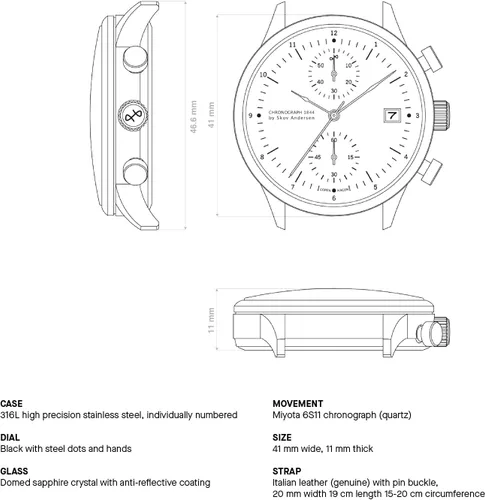 Vista 7 de 1844 Cronógrafo Reloj para hombre, acero inoxidable, analógico, resistente al agua