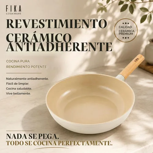 Vista 5 de Neoflam FIKA - Sartén de cerámica antiadherente para wok de fondo plano, 10