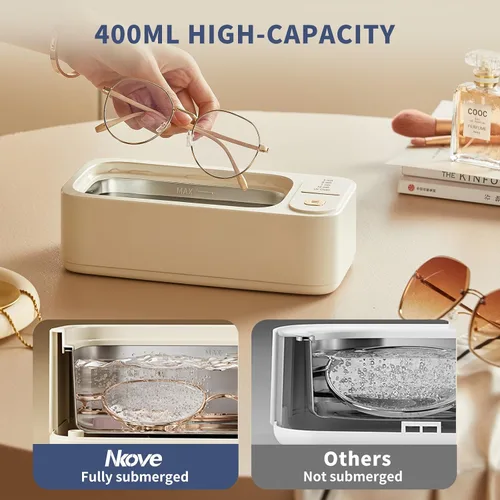 Vista 8 de Nkove Limpiador ultrasónico de joyas con bandeja segura para retenedores, 4 modos de temporizador, máquina de limpieza ultrasónica de 47 KHz