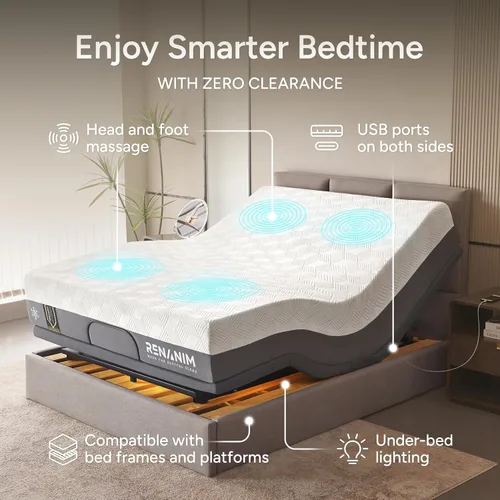 Vista 5 de SFE - Base de cama ajustable individual XL con colchón, espuma viscoelástica híbrida de 12 pulgadas, espacio libre, control remoto inalámbrico