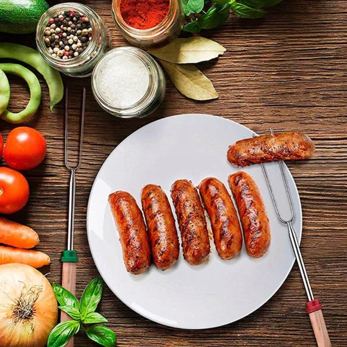 Vista 6 de Marshmallow - Palos de asado con mango de madera, tenedores telescópicos de 32 in con bolsa portátil para fogata de perro caliente