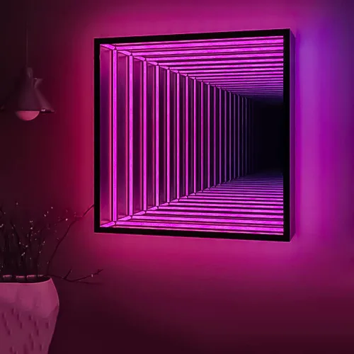 Vista 3 de Casa Di Lumo Espejo cuadrado infinito, lámpara de pared LED, decoración de pared geométrica RGB que cambia de color, iluminación mágica infinita