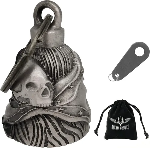 Vista 28 de Dream Apparel Campanas de motocicleta para motociclistas, accesorios de campanas pesadas y llavero para la suerte