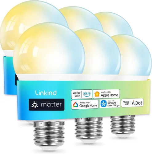 Vista 12 de Linkind Matter - Bombilla inteligente, bombillas de luz blanca suave a luz diurna sintonizables, bombillas inteligentes funcionan con Apple Home