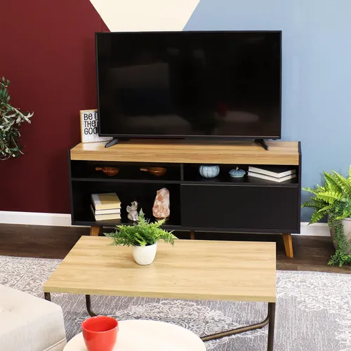 Vista 6 de Sunnydaze Soporte de TV moderno Mid-Century para TV de 58 pulgadas, soporte de entretenimiento para sala de estar, estudio o habitación familiar