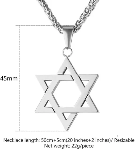 Vista 2 de JTTBIGV Collar con colgante hexagonal de estrella de David, de acero inoxidable, Israel, Magen, David, Jewish Jewelry para hombres y mujeres, cadena