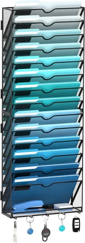 Vista 21 de 5 Tier Wall File Organizer, Metal Holder with Bottom Hooks Negro