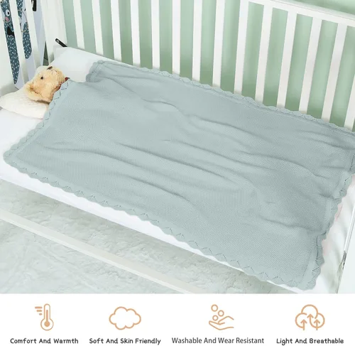 Vista 5 de Mantas de bebé de algodón 100% tejidas suaves y cálidas con encaje para recién nacidos, para habitación del bebé, mantas de recepción, 76 x 101 cm