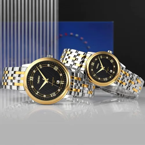 Vista 3 de SKMEI Watches for Couples Men and Women His and Hers Pair Watch Set Husband Wife Valentines Matching Wedding Gifts Classic Stainless Luxry Business