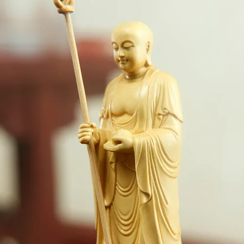 Vista 7 de Estatua de Buda de madera para decoración del hogar, te trae buena suerte, saludable, riqueza, éxito, 3.9 in