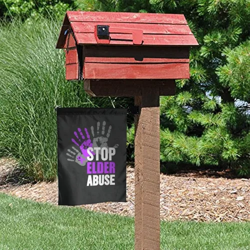 Vista 8 de Letrero de decoración para exteriores con texto en inglés "Stop Elder Abuse Elder Abuse Elder Abuse Awareness Flags", para jardín, patio, césped, 12