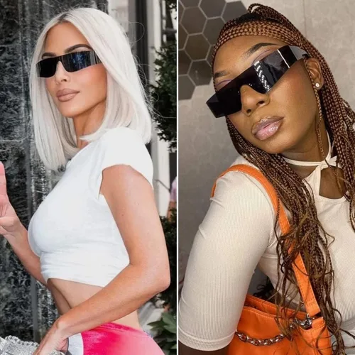 Vista 3 de NIDOVIX Rimless Y2K - Gafas de sol futuristas envolventes para mujeres y hombres, a la moda, con visera Cyberpunk, lentes de sol para futuros tonos