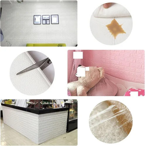 Vista 3 de Melairya Paneles de pared 3D para decoración de paredes interiores, paneles de pared con textura de espuma 3D, 20 piezas de papel tapiz autoadhesivo