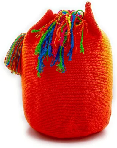 Vista 2 de Bolsos Colombianos, Mochila Wayuu, 100% original de algodón colombiano hecho a mano bolsa de cubo