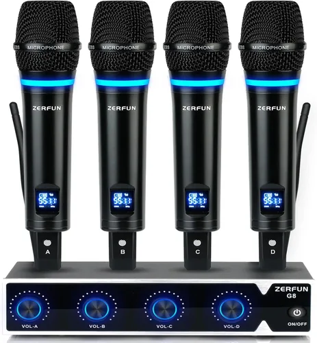Vista 11 de Sistema de Micrófono Inalámbrico Recargable de 4 Canales, Micrófono de Mano de Metal UHF Profesional con Auriculares y Micrófono de Solapa Lavalier