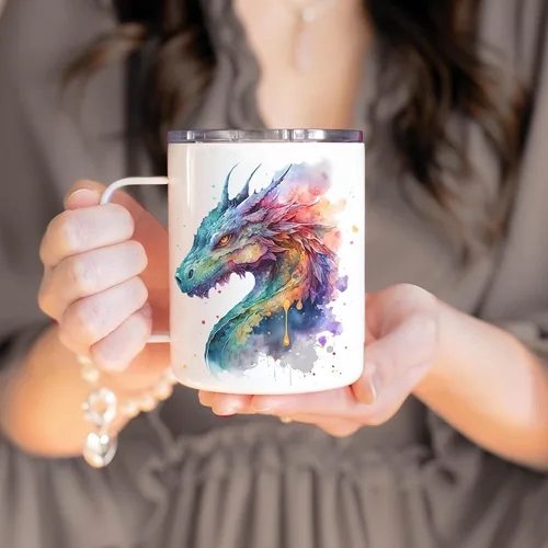 Vista 5 de Hyturtle Taza de Dragón - Taza de Café de Acero Inoxidable de 12oz, Regalo para Amantes de los Dragones para Mujeres, Regalo Bonito para Amantes