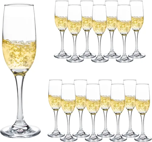 Vista 9 de Juego de 12 copas de champán de cristal, copas de champán clásicas de 7.5 onzas, copas de vino espumosas, elegantes flautas para degustación