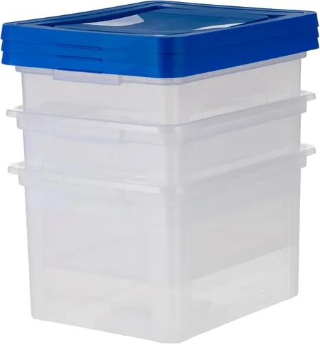 Vista 6 de IRIS USA 3-Pack 35 Qt. Letter/Legal File Box with Lid, Clear/Blue Transparente/azul