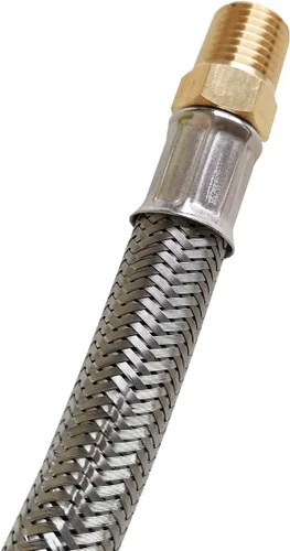 Vista 6 de METER STAR 2 mangueras de propano de 12 pulgadas (1.0 ft) de 1/4 pulgadas NPT RV Pigtail con calibre, conector de manguera trenzada de acero