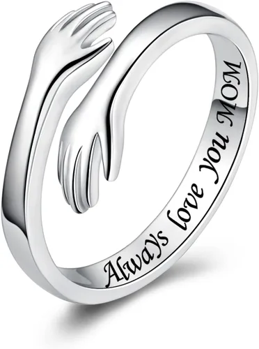 Vista 54 de Anillos de abrazo de plata esterlina S925 para mujeres, adolescentes y niñas, anillo ajustable para nieta, hija, esperanza, promesa, amistad, anillo