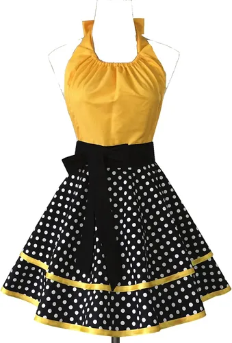 Vista 8 de Hyzrz Lindo delantal retro vintage de criada a lunares delantales de cocina para mujeres, damas y niñas (azul)