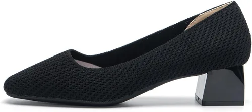 Vista 2 de youngshow Zapatos de tacón para mujer, cómodos tacones de punto para mujer, tacón grueso, puntera cerrada, sin cordones, para fiesta, oficina