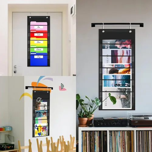 Vista 7 de Tabla de bolsillo de almacenamiento, carpeta de organización de archivos de pared resistente con 5 bolsillos transparentes para archivos, 5