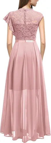 Vista 2 de Miusol Vestido largo formal de encaje floral con volantes para dama de honor, fiesta de dama de honor