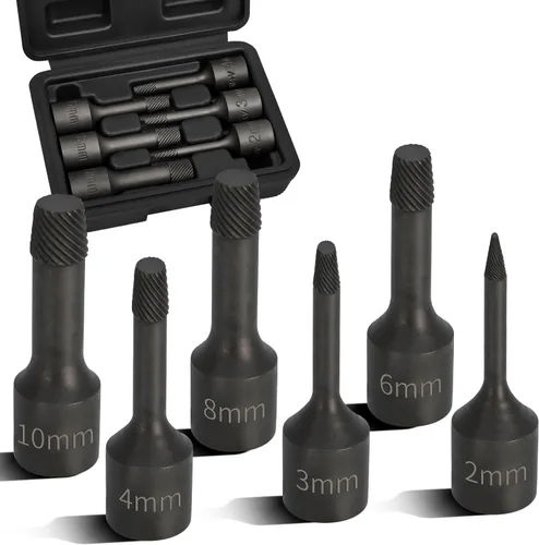 Vista 9 de Juego de 5 extractores de cuña de impacto de 1/2 pulgada, extractor de pernos 8mm, 10mm, 12mm, 14mm, 16mm Socket, Easy Out Bolt Remover Kit
