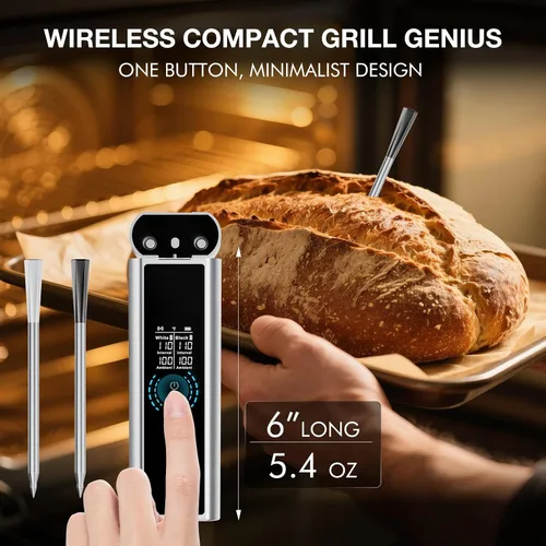 Vista 3 de Termómetro Bluetooth inalámbrico para carne con sondas duales, 650 pies de largo alcance inteligente con aplicación controlada, termómetro