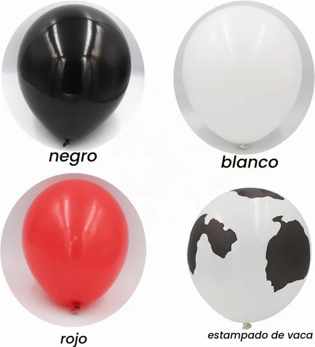 Vista 4 de Kit de arco de globos de vaquero, 150 globos con estampado de vaca, color rojo, negro, blanco y vaca, para decoración de fiesta de cumpleaños