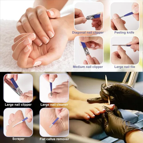 Vista 5 de Juego de manicura y pedicura para mujer, juego de cortaúñas 32 en 1, herramientas profesionales de cuidado de uñas, incluye cuidado facial, uñas