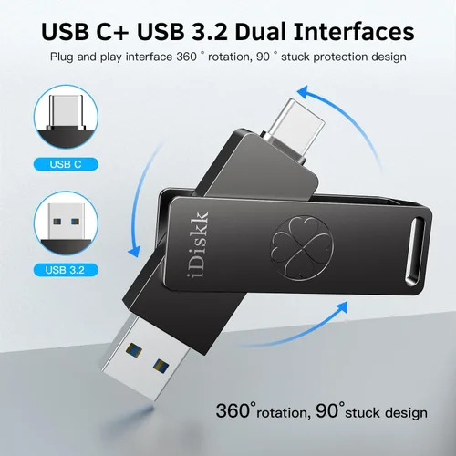 Vista 6 de 【Plug-Play】 iDiskk - Unidad flash SSD de alta velocidad de 256 GB de 1000 MB/S para iPhone 17/16/15/Plus/Pro/Pro Max, USB C iPad, MacBook
