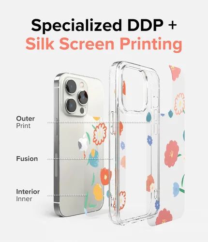 Vista 3 de Ringke Fusion Design - Funda compatible con iPhone 14 Pro Max de 6.7 pulgadas, parte trasera dura transparente con diseño de flores, a prueba