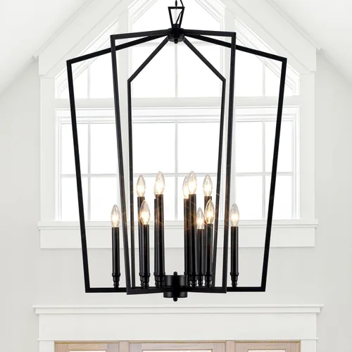 Vista 7 de Vezzio - Lámpara de araña negra para entrada o vestíbulo, lámpara industrial de 25 pulgadas, 6 luces, grande, ajustable, regulable, para techo alto