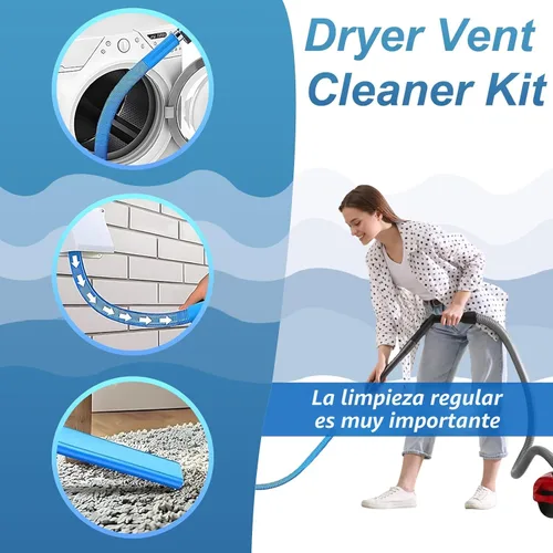Vista 3 de Kit de limpieza de pelusa para secadora mejorado: accesorio de manguera de vacío flexible para eliminación de pelusas. Cepillo de limpieza profunda