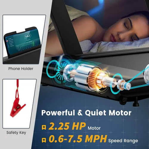 Vista 3 de GYMAX Almohadilla para caminar, 2 en 1, instalación gratuita debajo del escritorio, con monitor LED, aplicación inteligente/control remoto y altavoz