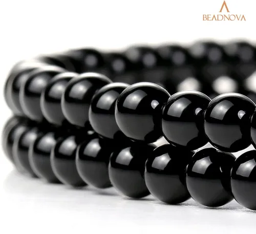 Vista 3 de Cuentas Beadnova redondas de ónix negro de 4 mm, sueltas, para hacer joyas (90-92 piezas)