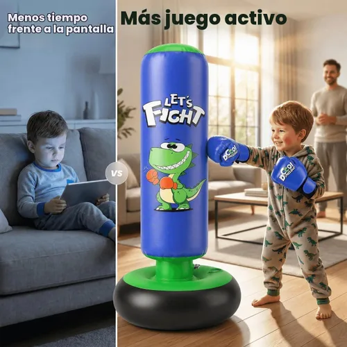 Vista 5 de Bolsa de boxeo inflable, bolsa de boxeo de 48" para niños con guantes de boxeo, juego de boxeo estable para karate, taekwondo, juguete de dinosaurio