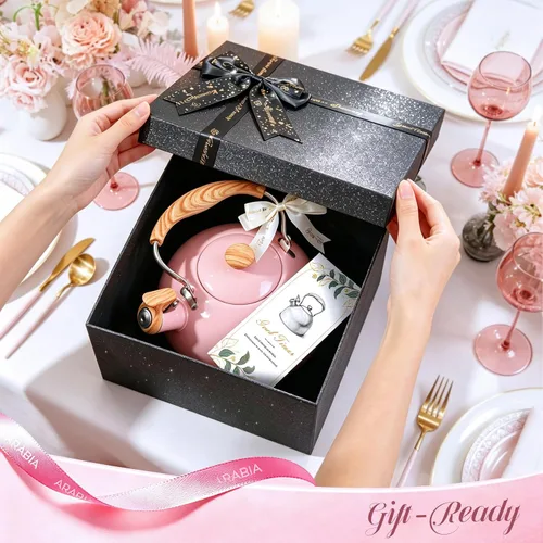 Vista 6 de GGC Hervidor de té silbante con caja de regalo negra para mamá, bodas