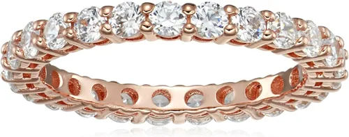 Vista 8 de Amazon Essentials Anillo de plata de ley chapada en platino o oro con circonita cúbica redonda de elementos infinitos