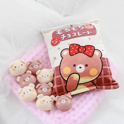 Vista 5 de Nenalayo Linda Bolsa de Juguete de Peluche de Oso de Chocolate, Cojín Decorativo Suave, Juguetes de Animales de Peluche, Regalos Creativos